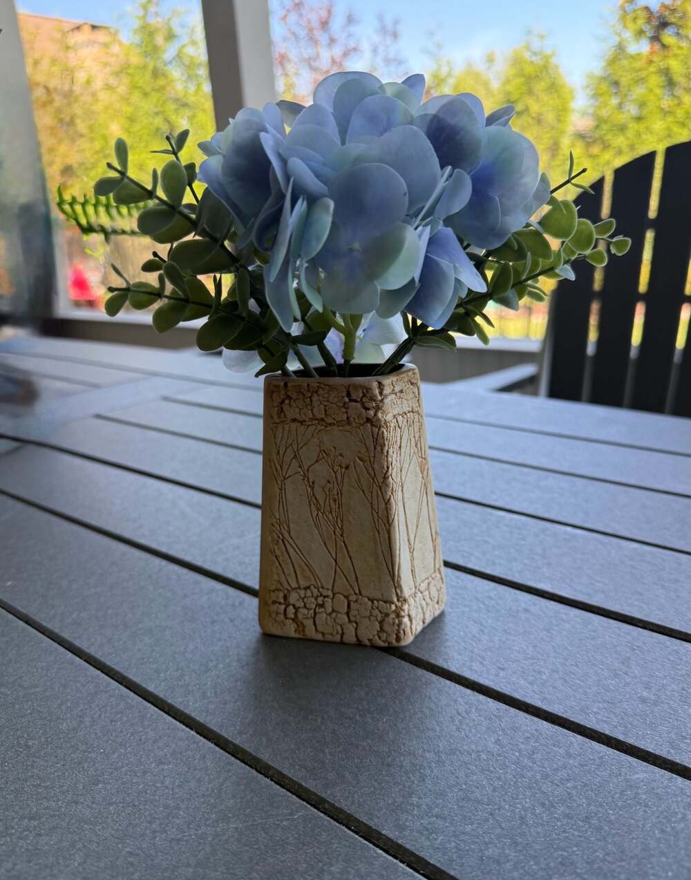 Studio Pottery Ceramic Vase with Impressed Grass and Plant Motif